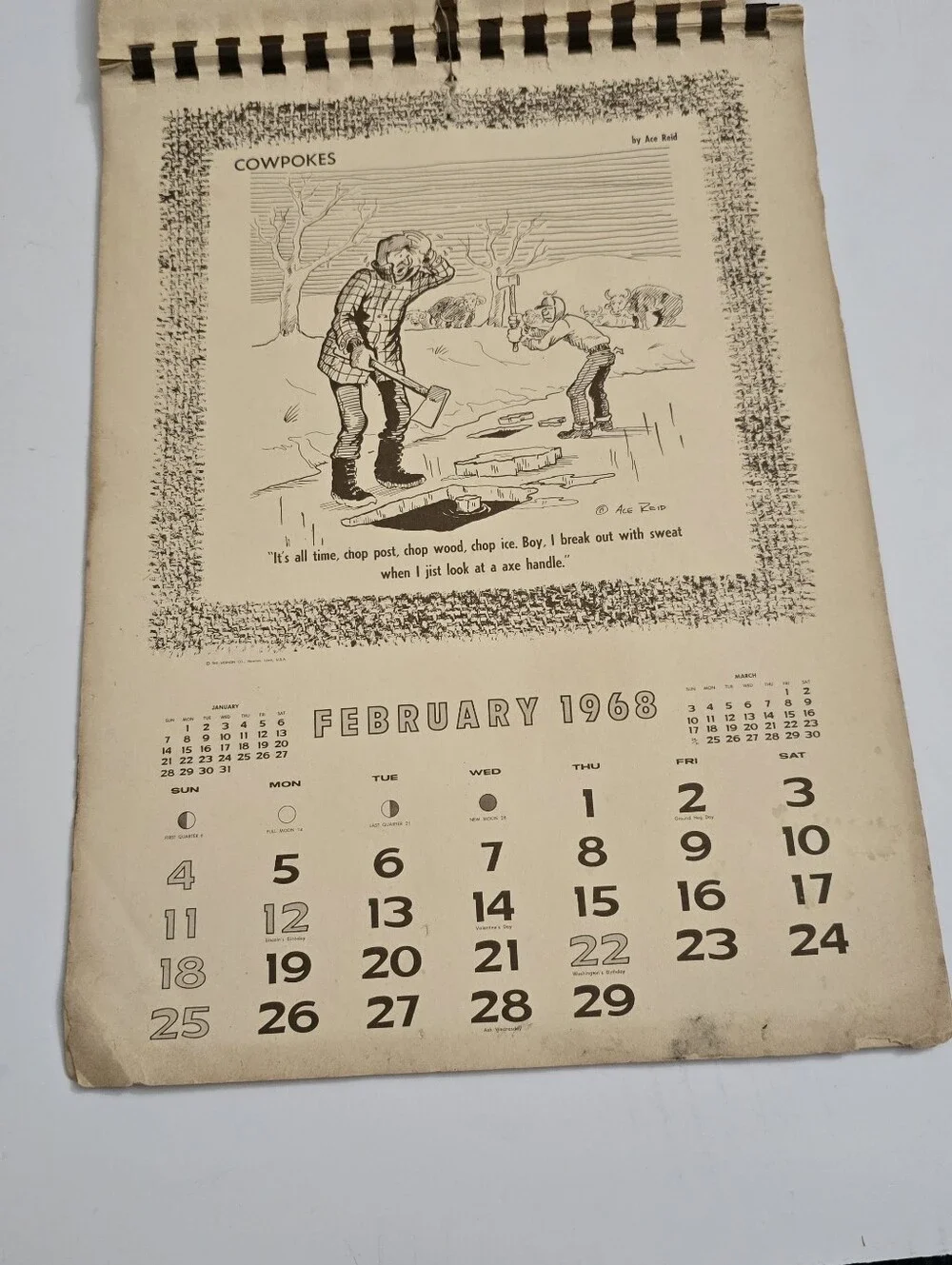 Vintage 1968 Cowboy Calendar Ace Reid Western Ranch Humor Calendar Rustic